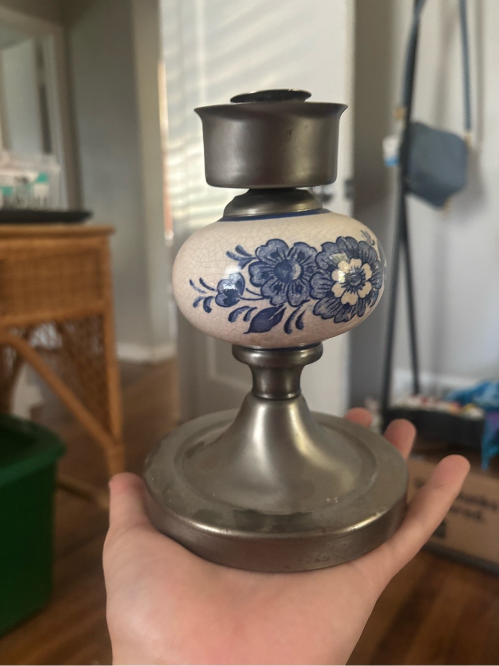 Vintage Blue Floral Ceramic Accent Candle Holder